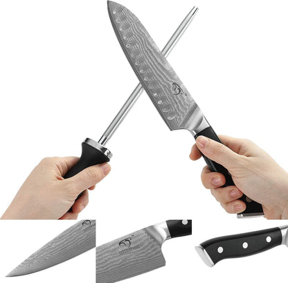 Knife Sets for Kitchen with Block, Damasucs Kitchen Knife Sets 9 Pieces with Ergonomic Triple Rivet Handle, Kitchen Knives for Chopping, Slicing, Dicing & Cutting