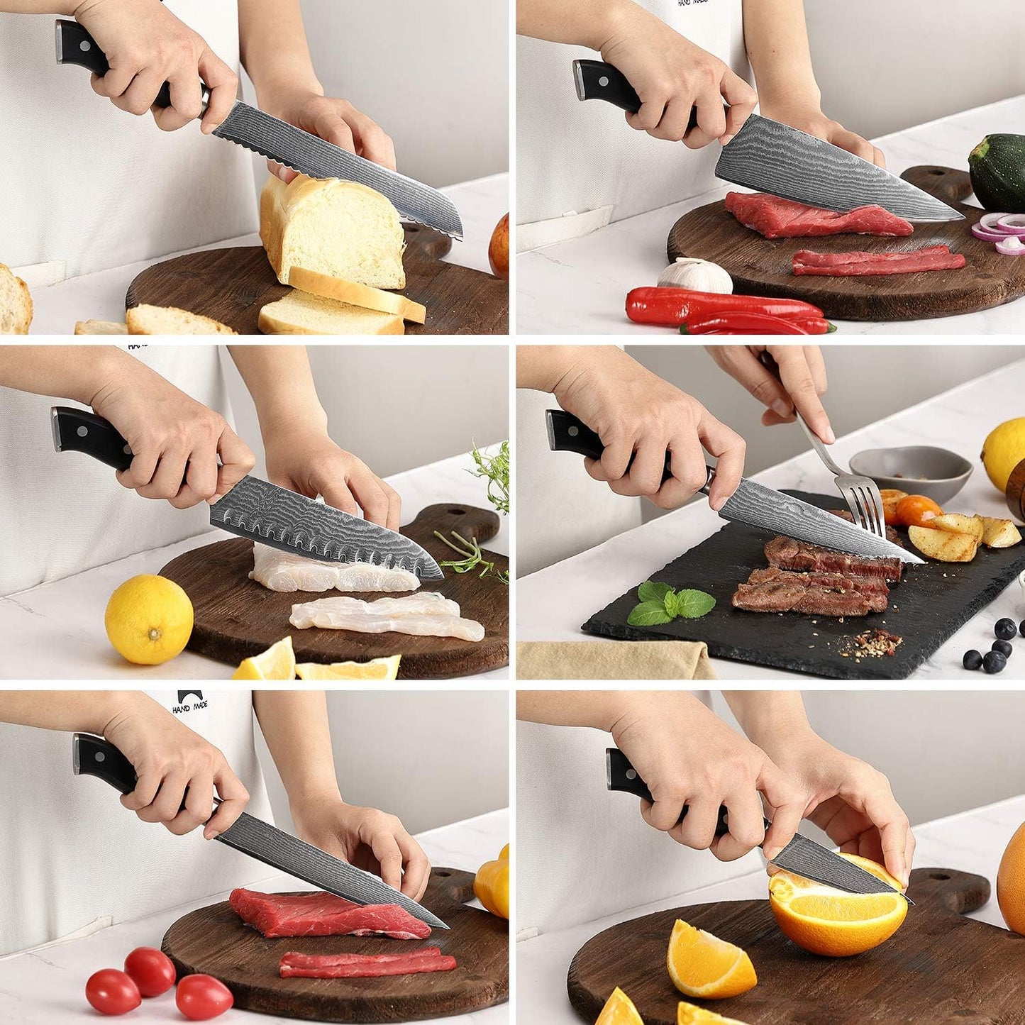 Knife Sets for Kitchen with Block, Damasucs Kitchen Knife Sets 9 Pieces with Ergonomic Triple Rivet Handle, Kitchen Knives for Chopping, Slicing, Dicing & Cutting