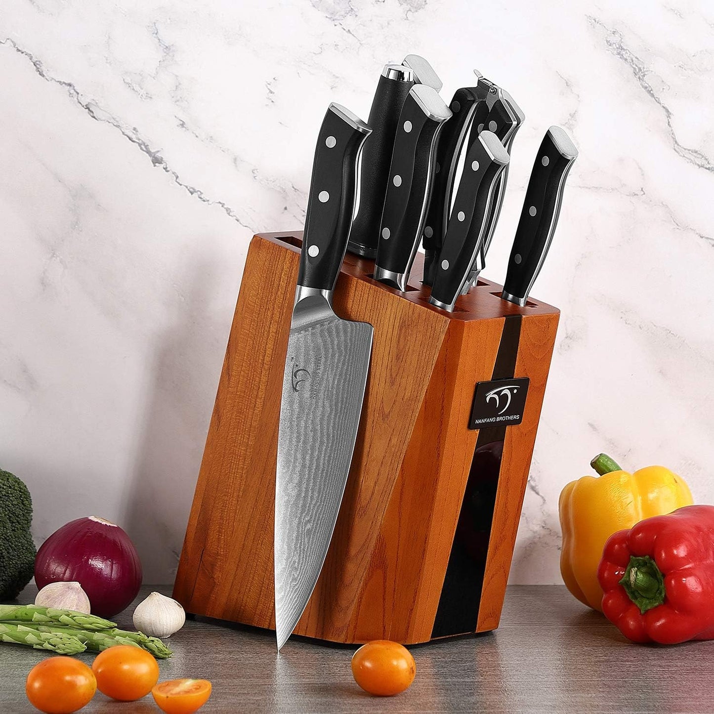 Knife Sets for Kitchen with Block, Damasucs Kitchen Knife Sets 9 Pieces with Ergonomic Triple Rivet Handle, Kitchen Knives for Chopping, Slicing, Dicing & Cutting