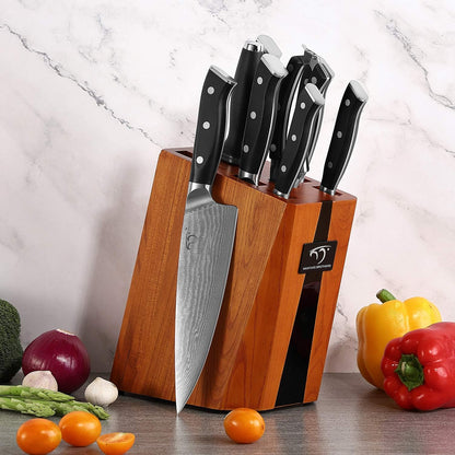 Knife Sets for Kitchen with Block, Damasucs Kitchen Knife Sets 9 Pieces with Ergonomic Triple Rivet Handle, Kitchen Knives for Chopping, Slicing, Dicing & Cutting