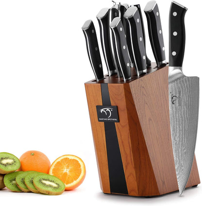 Knife Sets for Kitchen with Block, Damasucs Kitchen Knife Sets 9 Pieces with Ergonomic Triple Rivet Handle, Kitchen Knives for Chopping, Slicing, Dicing & Cutting