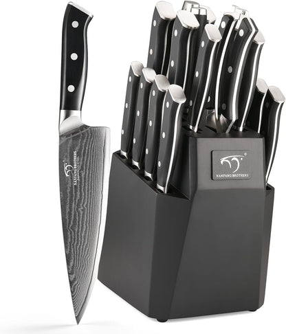 Knife Sets for Kitchen with Block, Damasucs Kitchen Knife Sets 9 Pieces with Ergonomic Triple Rivet Handle, Kitchen Knives for Chopping, Slicing, Dicing & Cutting