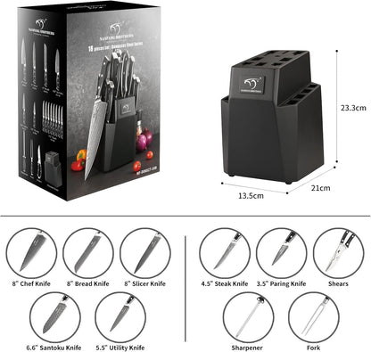 Knife Sets for Kitchen with Block, Damasucs Kitchen Knife Sets 9 Pieces with Ergonomic Triple Rivet Handle, Kitchen Knives for Chopping, Slicing, Dicing & Cutting
