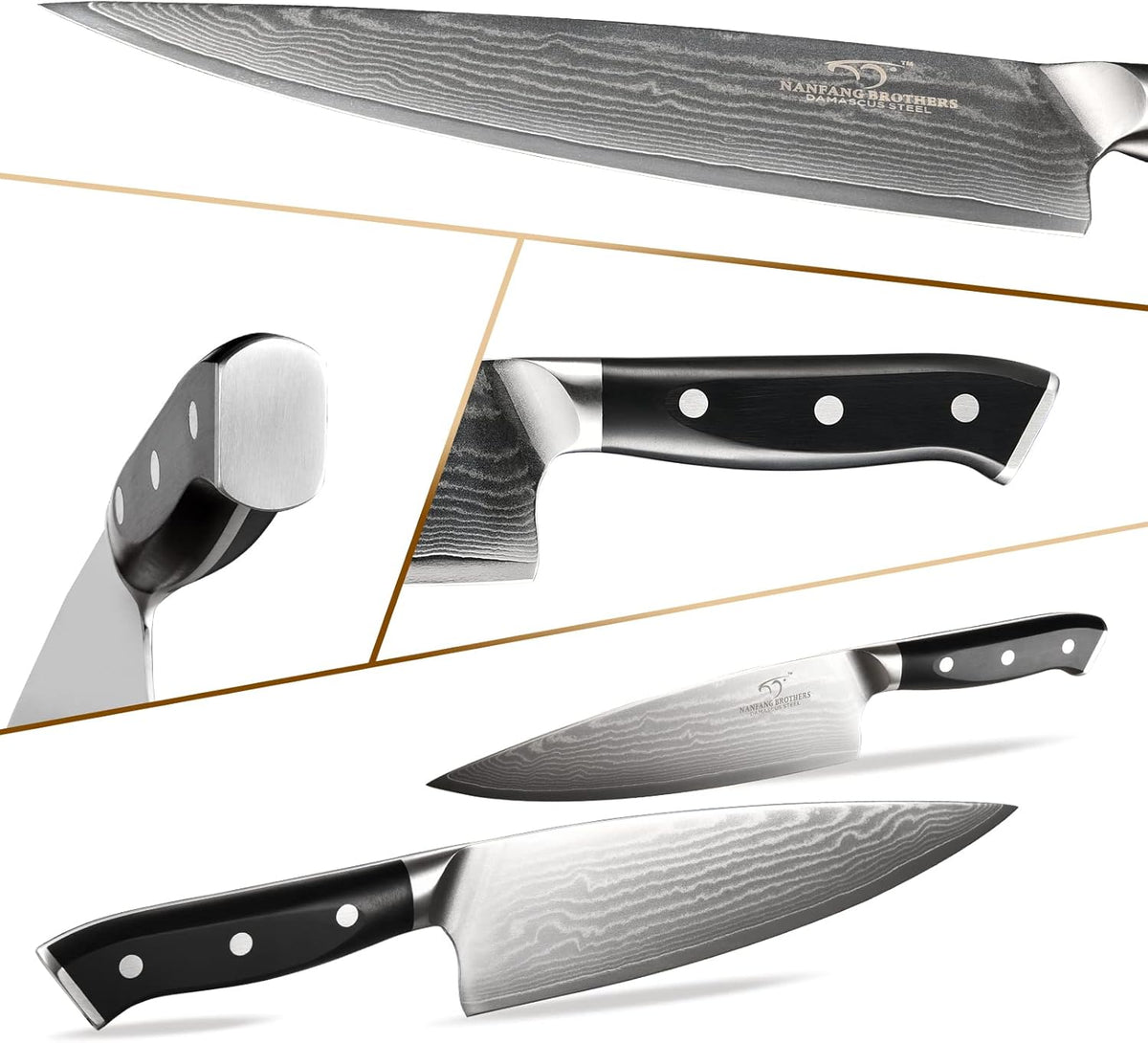 Knife Sets for Kitchen with Block, Damasucs Kitchen Knife Sets 9 Pieces with Ergonomic Triple Rivet Handle, Kitchen Knives for Chopping, Slicing, Dicing & Cutting