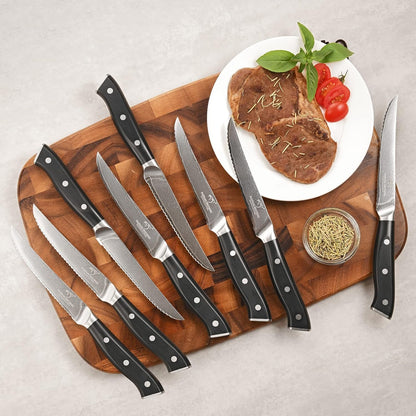 Knife Sets for Kitchen with Block, Damasucs Kitchen Knife Sets 9 Pieces with Ergonomic Triple Rivet Handle, Kitchen Knives for Chopping, Slicing, Dicing & Cutting
