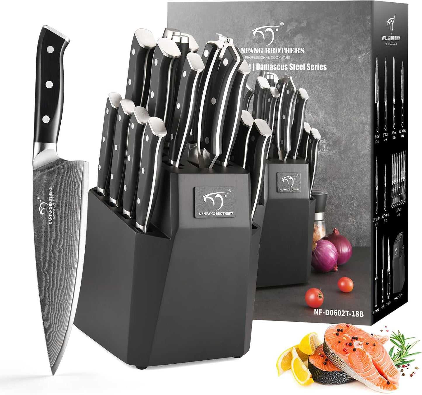 Knife Sets for Kitchen with Block, Damasucs Kitchen Knife Sets 9 Pieces with Ergonomic Triple Rivet Handle, Kitchen Knives for Chopping, Slicing, Dicing & Cutting