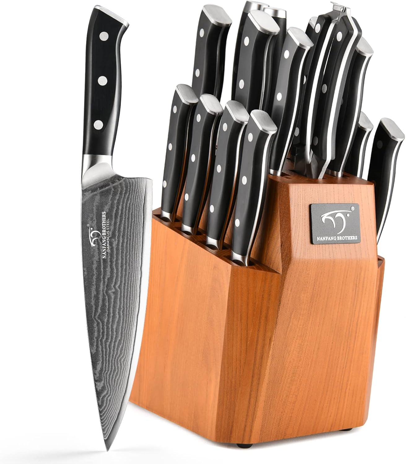 Knife Sets for Kitchen with Block, Damasucs Kitchen Knife Sets 9 Pieces with Ergonomic Triple Rivet Handle, Kitchen Knives for Chopping, Slicing, Dicing & Cutting