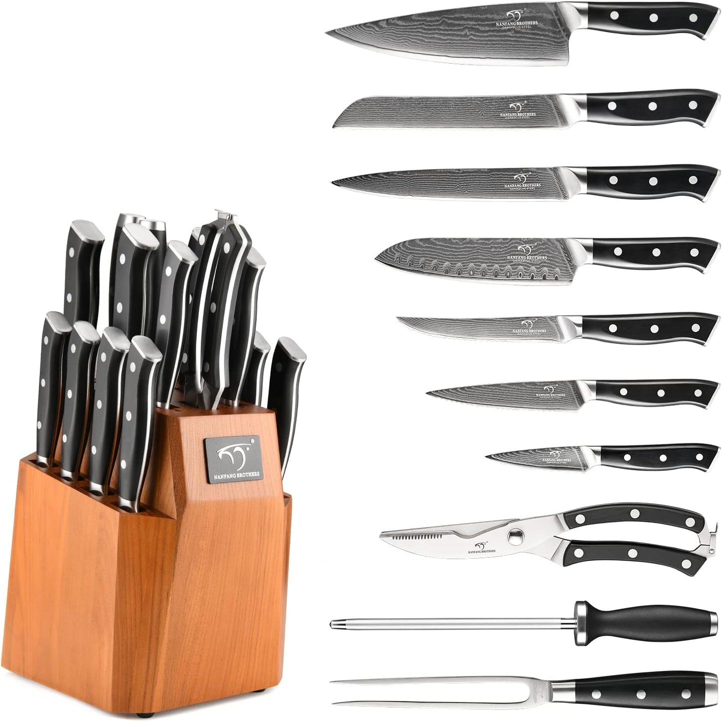 Knife Sets for Kitchen with Block, Damasucs Kitchen Knife Sets 9 Pieces with Ergonomic Triple Rivet Handle, Kitchen Knives for Chopping, Slicing, Dicing & Cutting