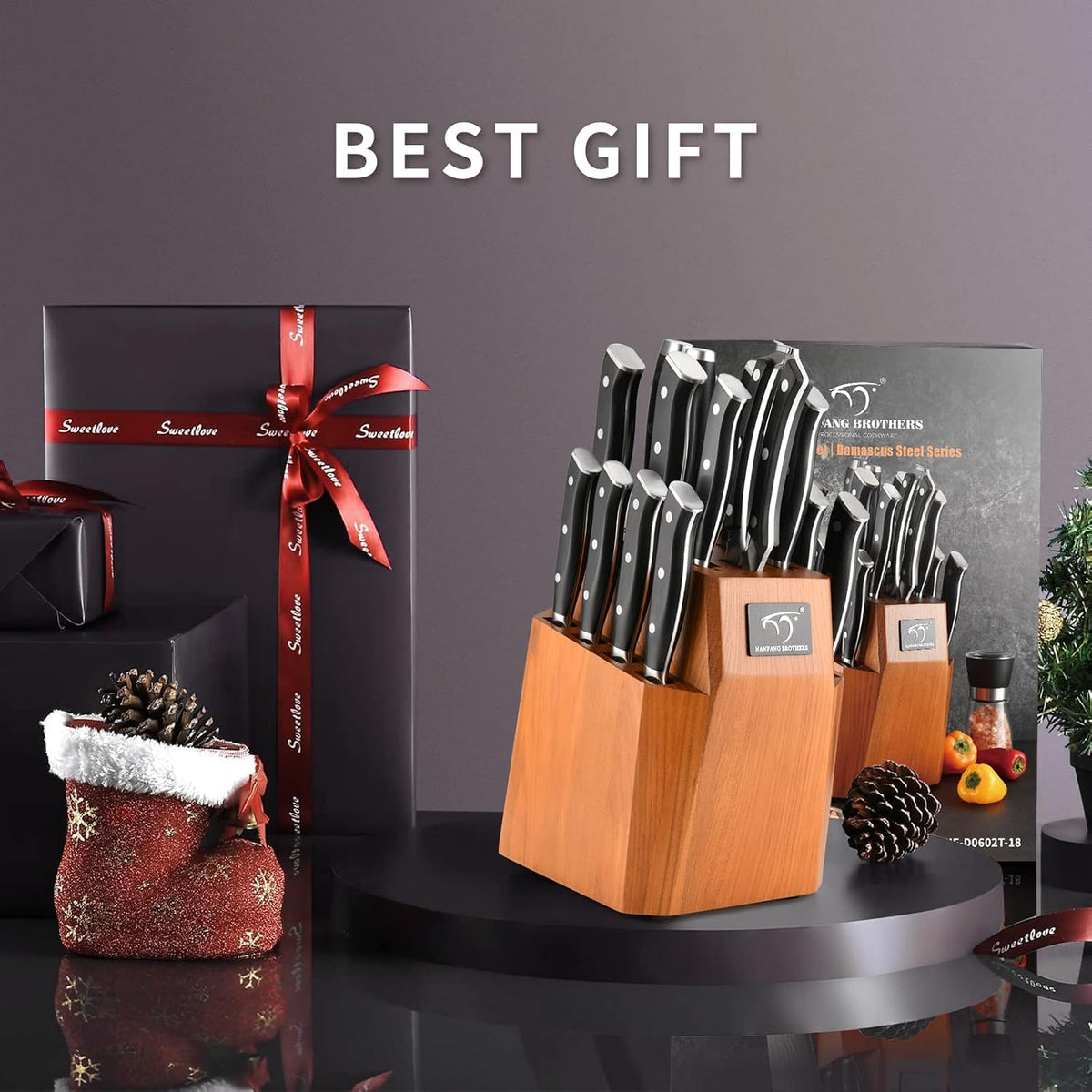 Knife Sets for Kitchen with Block, Damasucs Kitchen Knife Sets 9 Pieces with Ergonomic Triple Rivet Handle, Kitchen Knives for Chopping, Slicing, Dicing & Cutting