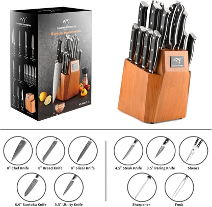 Knife Sets for Kitchen with Block, Damasucs Kitchen Knife Sets 9 Pieces with Ergonomic Triple Rivet Handle, Kitchen Knives for Chopping, Slicing, Dicing & Cutting
