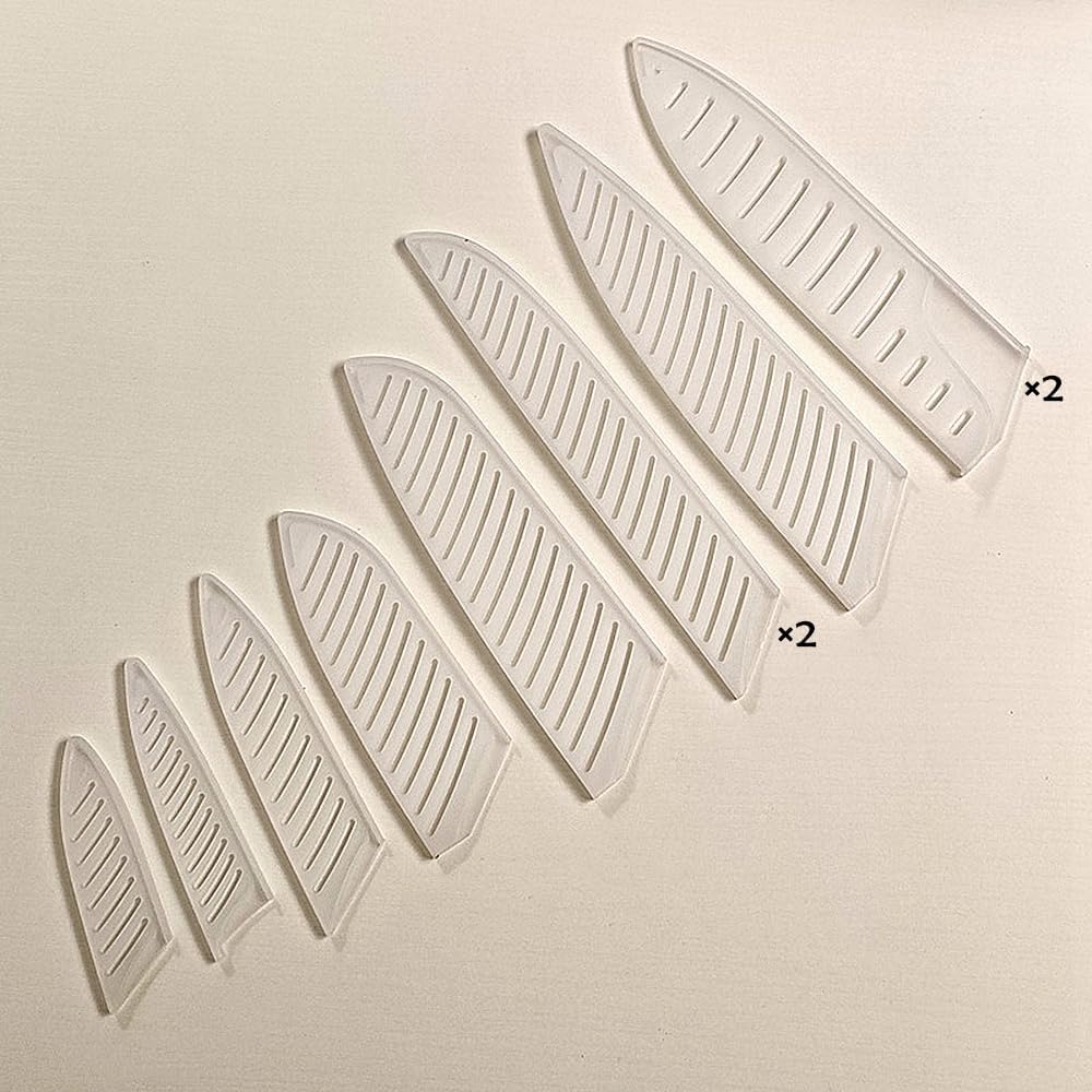 Safety Knife Cover Sleeves, 10 Pack Universal Knife Guards Set, Knife Edge Guards Blade for Ceramic Knife Kitchen Paring Knife Bread Knife, Kitchen Knife Sheath, 5 Sizes, 8 Styles, White