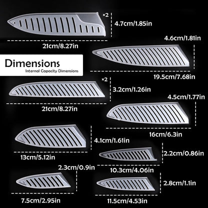 Safety Knife Cover Sleeves, 10 Pack Universal Knife Guards Set, Knife Edge Guards Blade for Ceramic Knife Kitchen Paring Knife Bread Knife, Kitchen Knife Sheath, 5 Sizes, 8 Styles, White