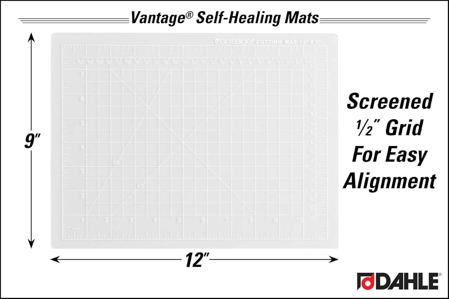 Vantage 10670 Premium Self-Healing Cutting Mat, 9"x12", 1/2" Grid, 5 Layers for Max Healing, Perfect for Crafts & Sewing, Black