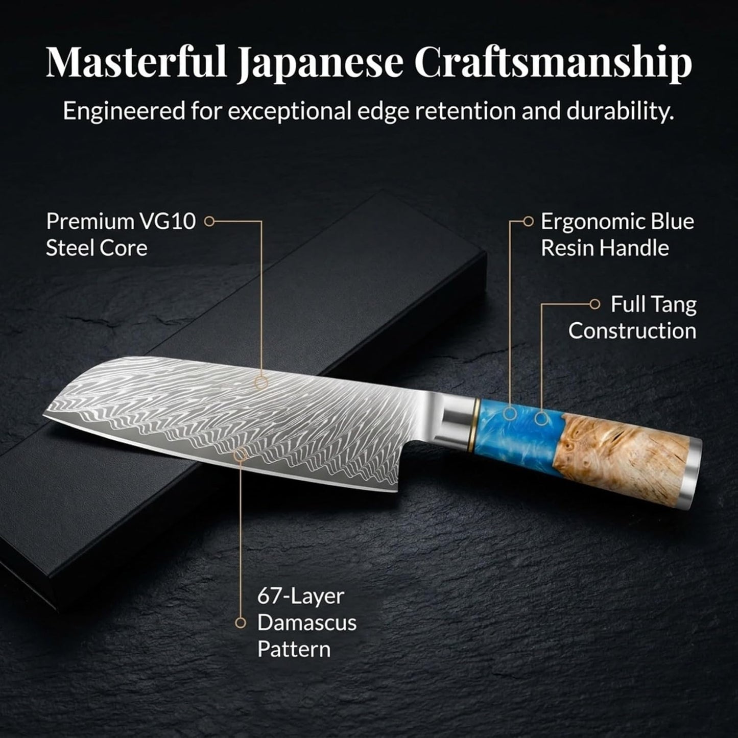 Tidal Blue - 7" Nakiri Knife - Damascus