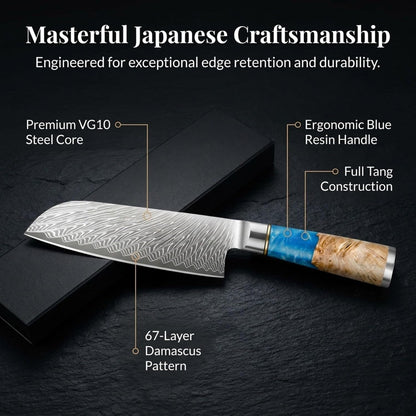 Tidal Blue - 7" Nakiri Knife - Damascus