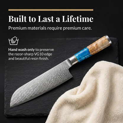 Tidal Blue - 7" Nakiri Knife - Damascus