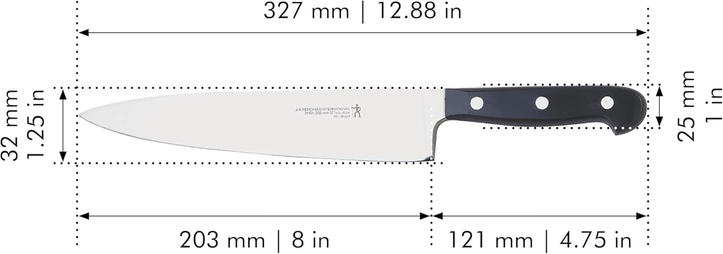Classic 8-Inch Chef Knife, Razor-Sharp, German Engineered | Fully Forged Construction Provides Balance with Traditional Triple-Rivet Handles Enables Comfortable Easy Cutting.