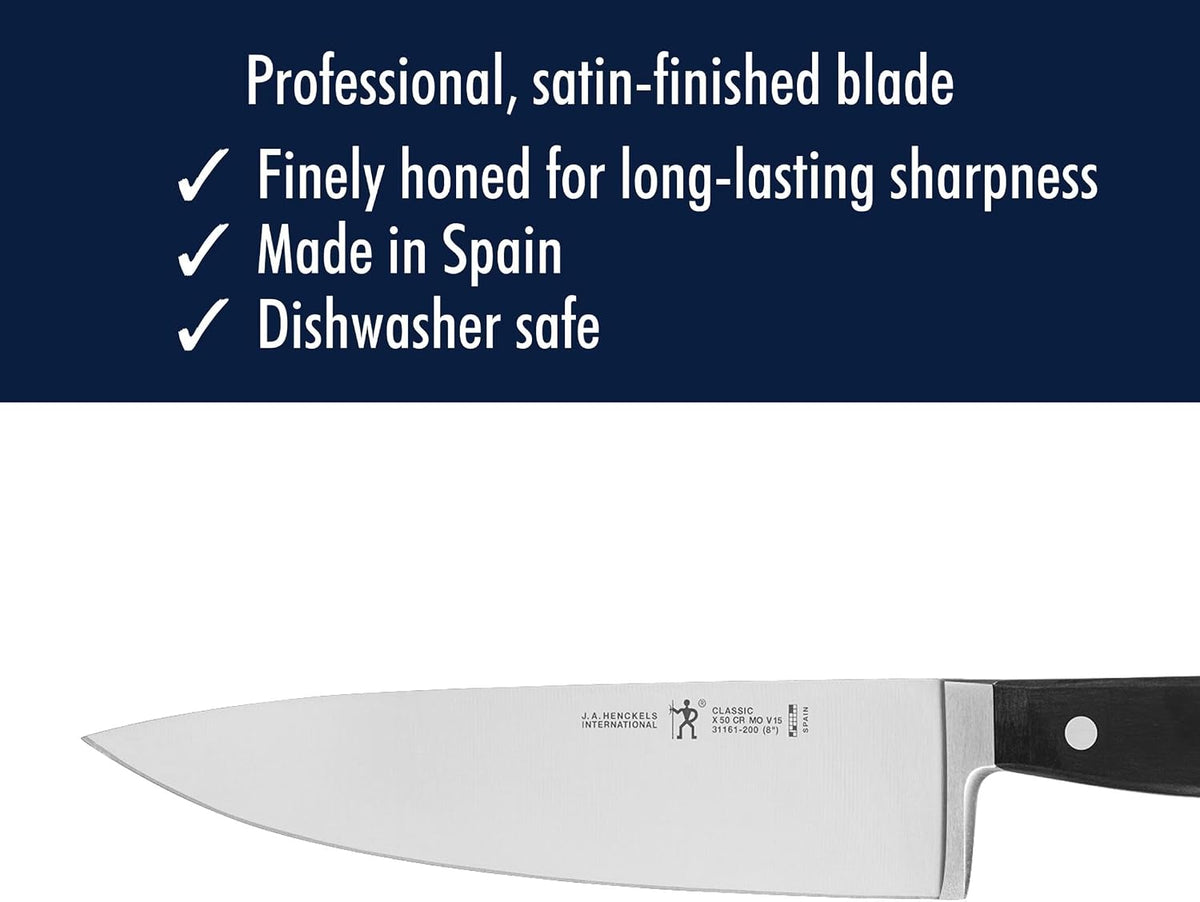 Classic 8-Inch Chef Knife, Razor-Sharp, German Engineered | Fully Forged Construction Provides Balance with Traditional Triple-Rivet Handles Enables Comfortable Easy Cutting.