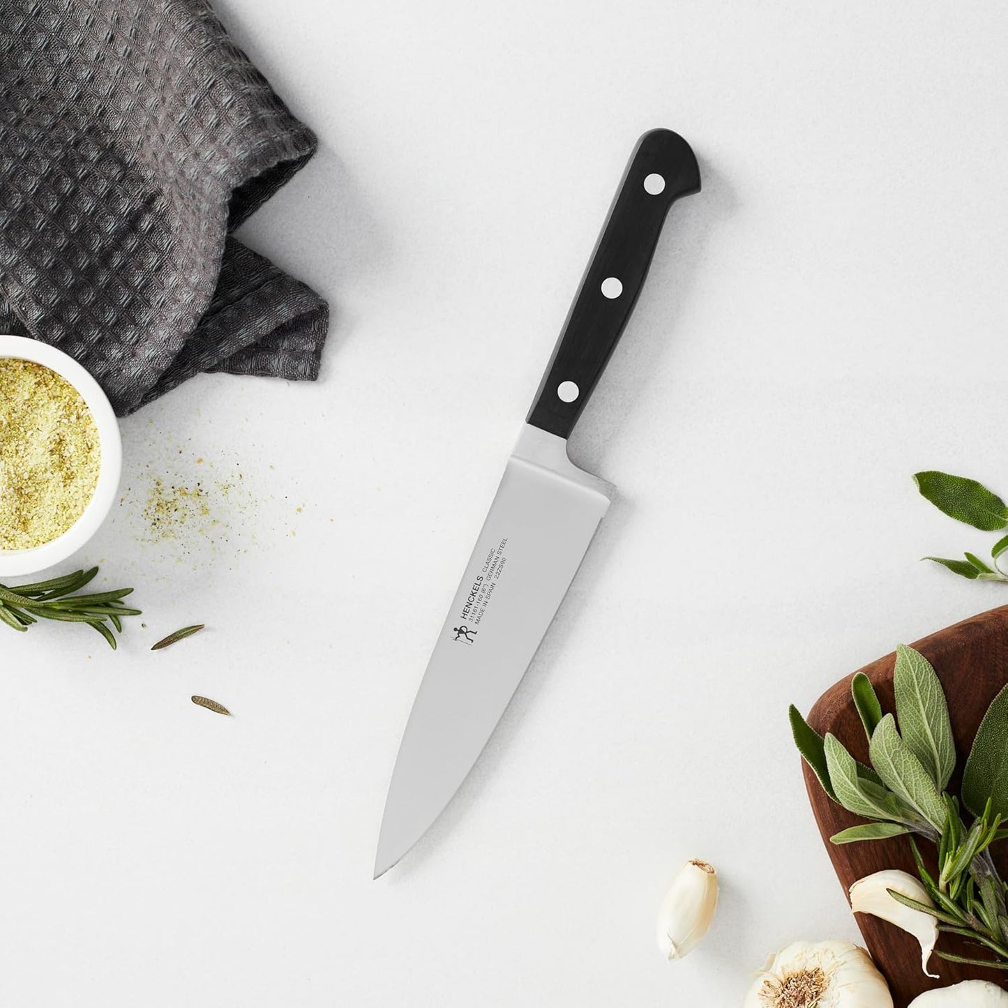 Classic 8-Inch Chef Knife, Razor-Sharp, German Engineered | Fully Forged Construction Provides Balance with Traditional Triple-Rivet Handles Enables Comfortable Easy Cutting.