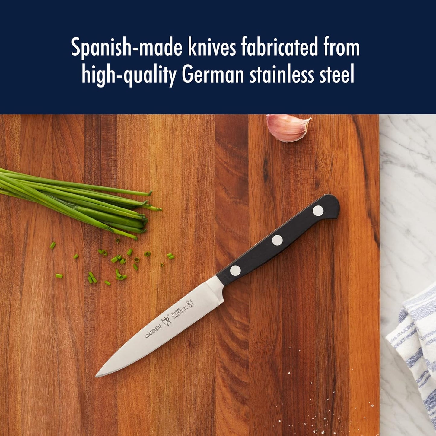 Classic 8-Inch Chef Knife, Razor-Sharp, German Engineered | Fully Forged Construction Provides Balance with Traditional Triple-Rivet Handles Enables Comfortable Easy Cutting.