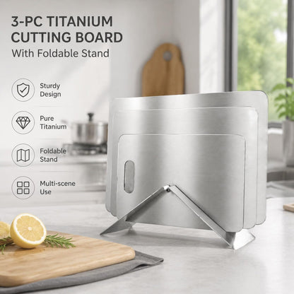 3 PCS Titanium Cutting Board, Titanium Cutting Boards for Kitchen, Easy to Clean, Dishwasher Safe, for Meats, Fruits and Vegetables（Free cutting board stand included）