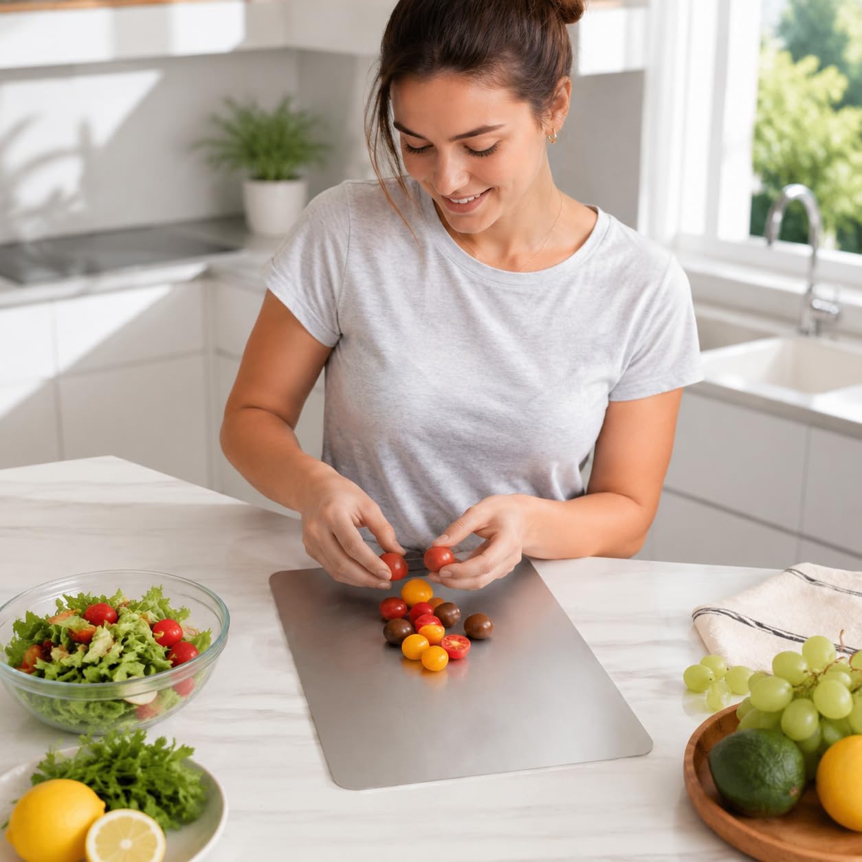 3 PCS Titanium Cutting Board, Titanium Cutting Boards for Kitchen, Easy to Clean, Dishwasher Safe, for Meats, Fruits and Vegetables（Free cutting board stand included）