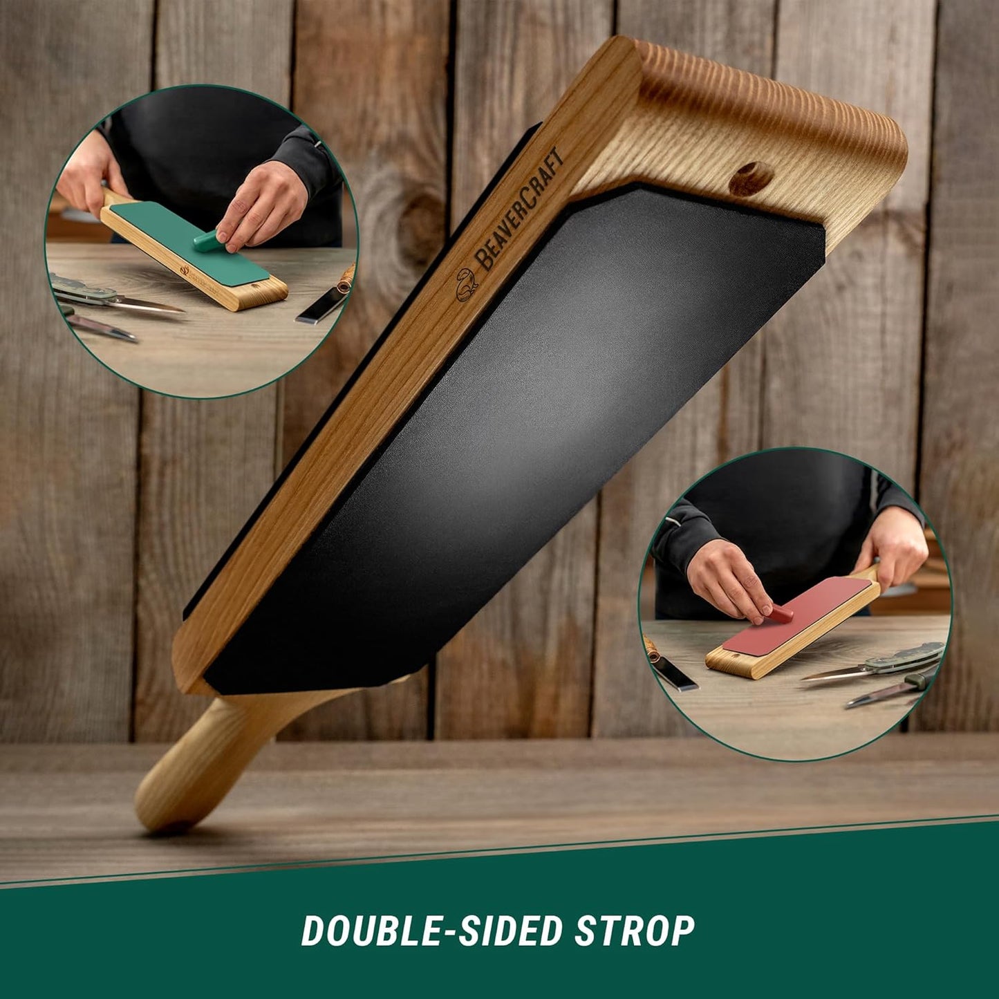 Leather Strop Kit for Knife Sharpening 15.2" - Leather Knife Strop with Polishing Compound - Stropping Kit Double Sided LS1P1, Razor Sharpener for Knives, Chisels - eBook Guide Included