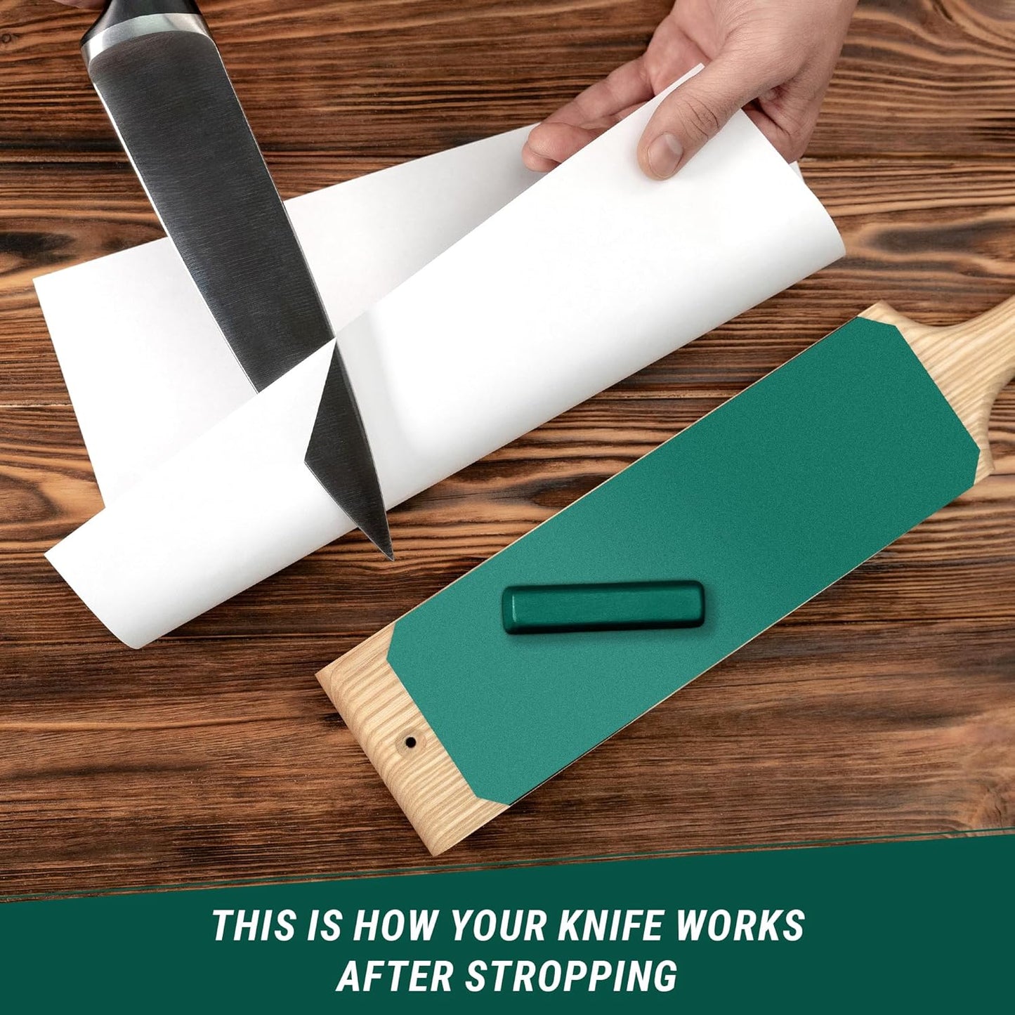 Leather Strop Kit for Knife Sharpening 15.2" - Leather Knife Strop with Polishing Compound - Stropping Kit Double Sided LS1P1, Razor Sharpener for Knives, Chisels - eBook Guide Included