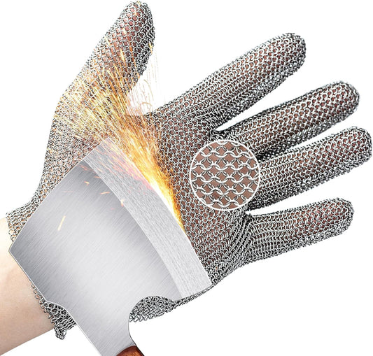 A9 Cut Resistant Metal Mesh Chainmail Glove, PM5201, 1 Pack, M | 316L Stainless Steel, Food Grade, Adjustable Wrist Clasp, Butcher Glove, Meat Cutting, Food Processing, Oyster Shucking