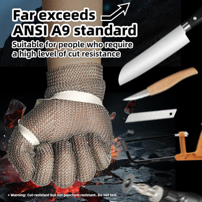 A9 Cut Resistant Metal Mesh Chainmail Glove, PM5201, 1 Pack, M | 316L Stainless Steel, Food Grade, Adjustable Wrist Clasp, Butcher Glove, Meat Cutting, Food Processing, Oyster Shucking