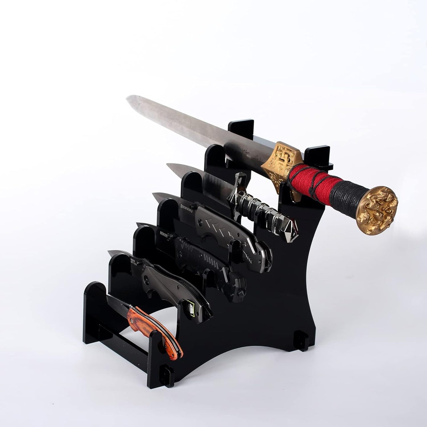 Dagger Stand Knife Display Stand,Acrylic Display Case Holds 6 Knives Display Hunting Knife,Dagger,Pocket Knife on Table (Black)