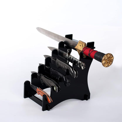 Dagger Stand Knife Display Stand,Acrylic Display Case Holds 6 Knives Display Hunting Knife,Dagger,Pocket Knife on Table (Black)