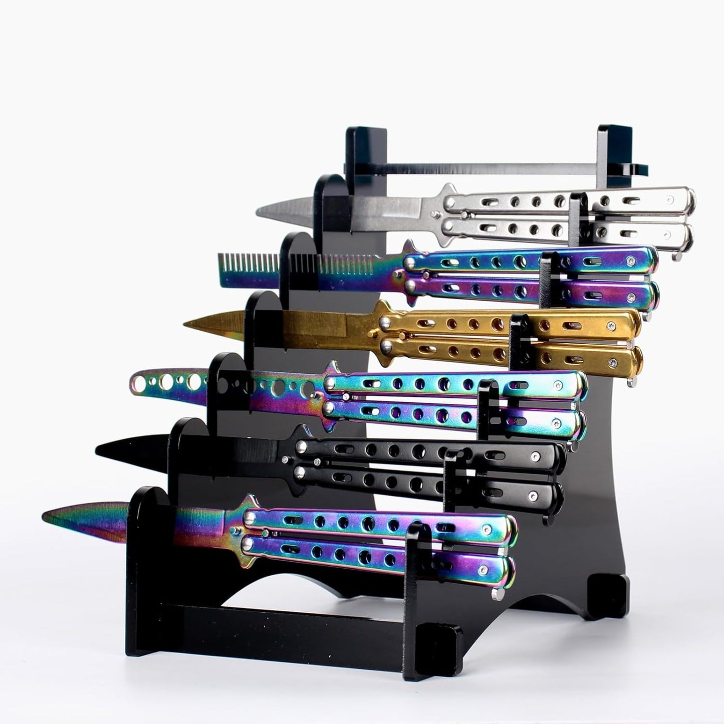 Dagger Stand Knife Display Stand,Acrylic Display Case Holds 6 Knives Display Hunting Knife,Dagger,Pocket Knife on Table (Black)