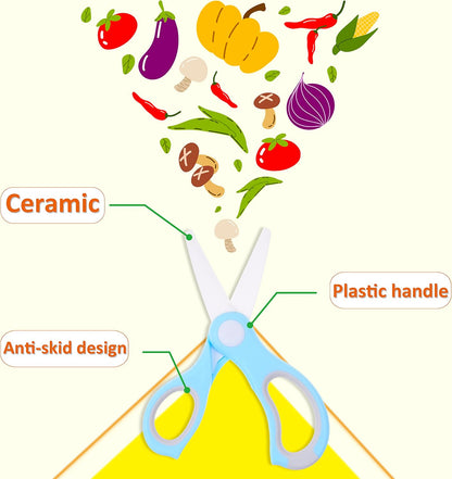 Ceramic Baby Food Scissors - Portable Shears - Healthy Food Cutter with Dust Cover and Storage Case - Cuts Meat, Chicken, Vegetables, Fruits (2-Pack)