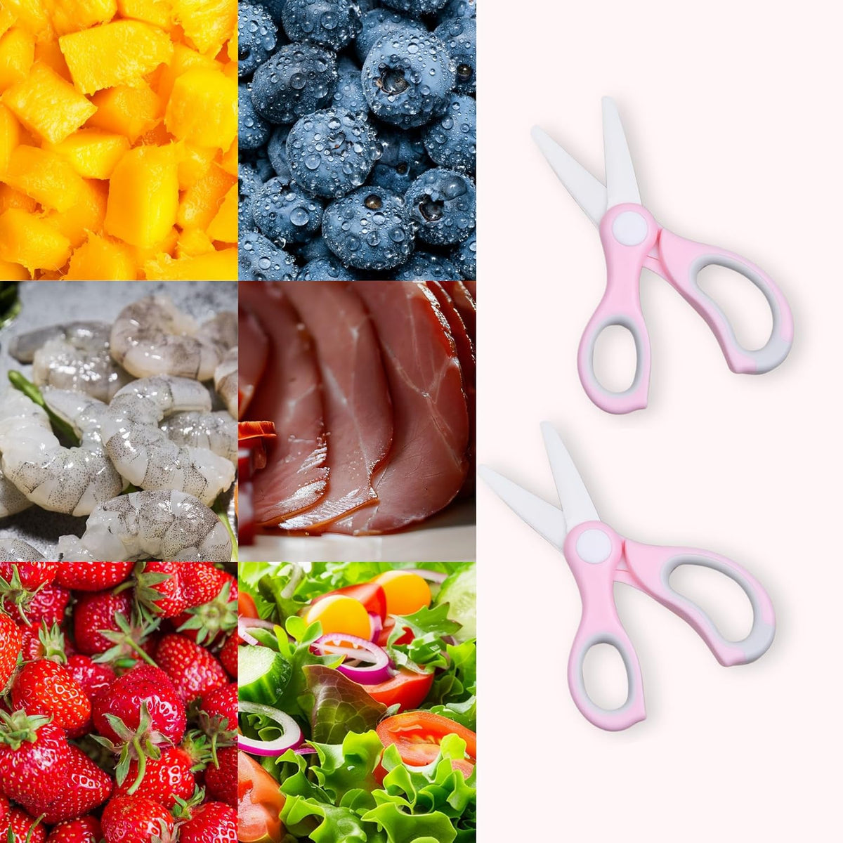 Ceramic Baby Food Scissors - Portable Shears - Healthy Food Cutter with Dust Cover and Storage Case - Cuts Meat, Chicken, Vegetables, Fruits (2-Pack)