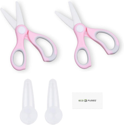 Ceramic Baby Food Scissors - Portable Shears - Healthy Food Cutter with Dust Cover and Storage Case - Cuts Meat, Chicken, Vegetables, Fruits (2-Pack)