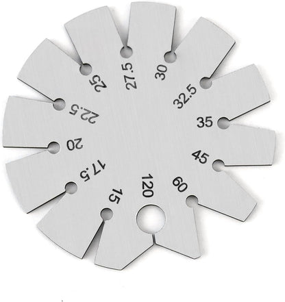 Bevel Gauge, Stainless Steel Axe Angle Gauge Round Shape Knife Angle Finder 15-120 Degree for Measuring Knife Angle