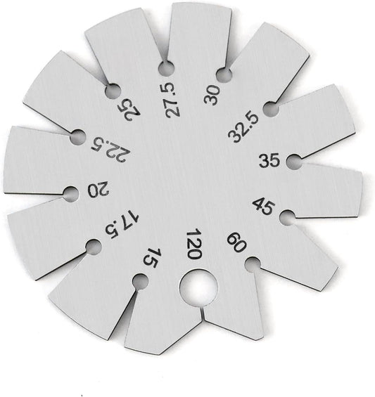 Bevel Gauge, Stainless Steel Axe Angle Gauge Round Shape Knife Angle Finder 15-120 Degree for Measuring Knife Angle