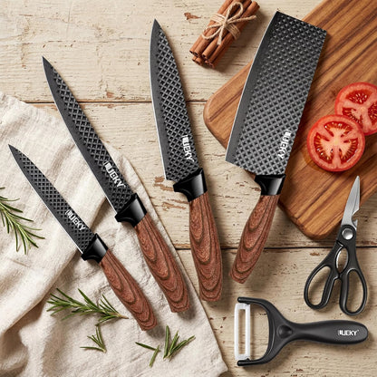 Knife Set, 6 Pieces Kitchen knife Set with Healthy Anti-Rust Coating, Stainless Steel Professional Chef Knife Sets with Elegant Box, Kitchen Knives with Scissors & Peeler for Cooking, Dishwasher Safe