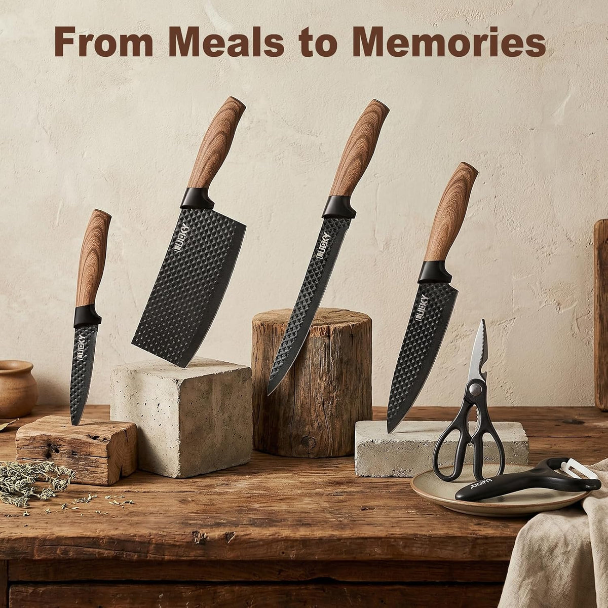 Knife Set, 6 Pieces Kitchen knife Set with Healthy Anti-Rust Coating, Stainless Steel Professional Chef Knife Sets with Elegant Box, Kitchen Knives with Scissors & Peeler for Cooking, Dishwasher Safe