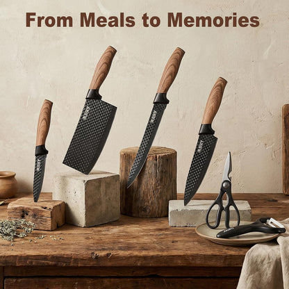 Knife Set, 6 Pieces Kitchen knife Set with Healthy Anti-Rust Coating, Stainless Steel Professional Chef Knife Sets with Elegant Box, Kitchen Knives with Scissors & Peeler for Cooking, Dishwasher Safe