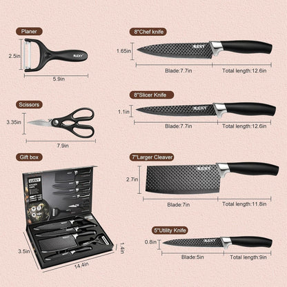 Knife Set, 6 Pieces Kitchen knife Set with Healthy Anti-Rust Coating, Stainless Steel Professional Chef Knife Sets with Elegant Box, Kitchen Knives with Scissors & Peeler for Cooking, Dishwasher Safe