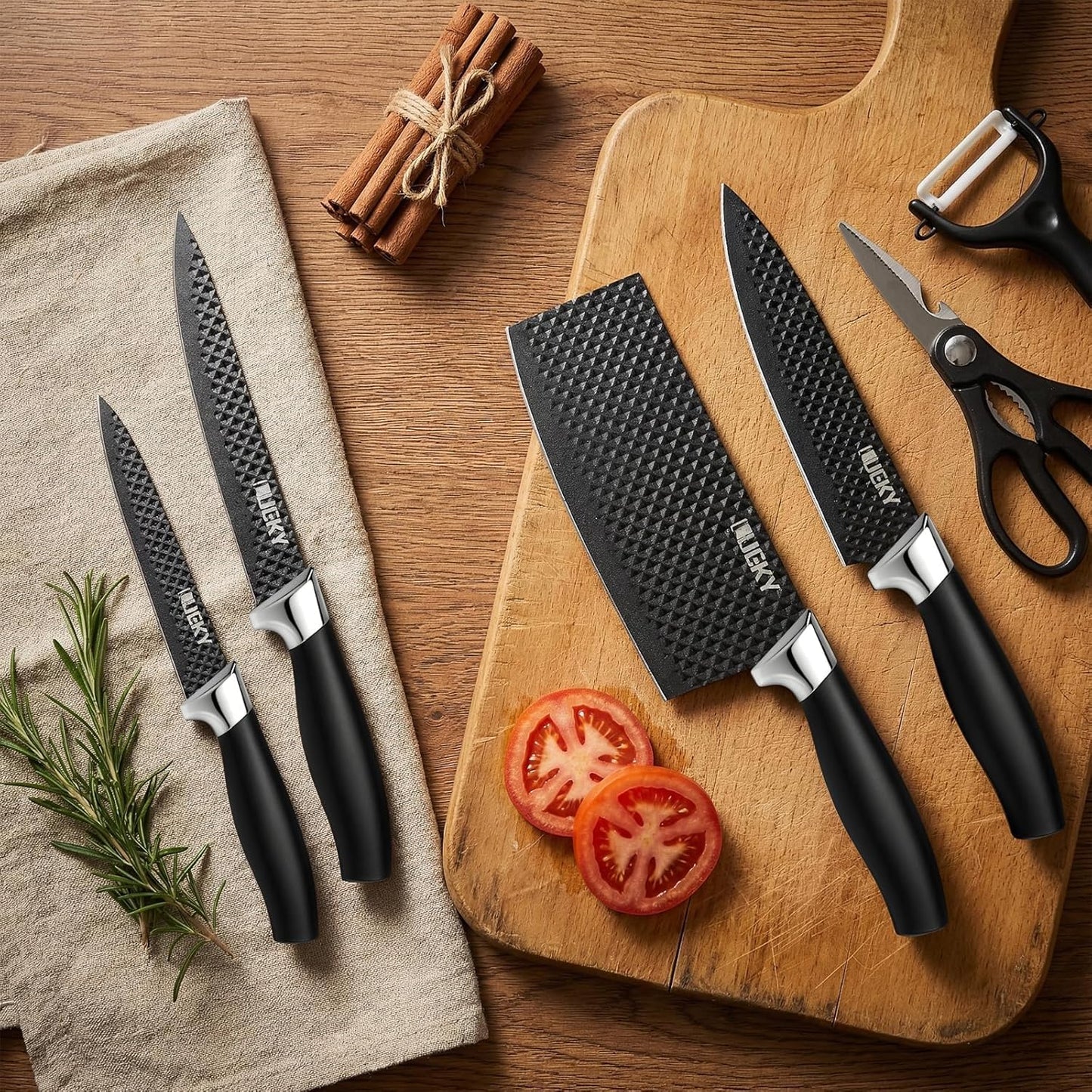 Knife Set, 6 Pieces Kitchen knife Set with Healthy Anti-Rust Coating, Stainless Steel Professional Chef Knife Sets with Elegant Box, Kitchen Knives with Scissors & Peeler for Cooking, Dishwasher Safe
