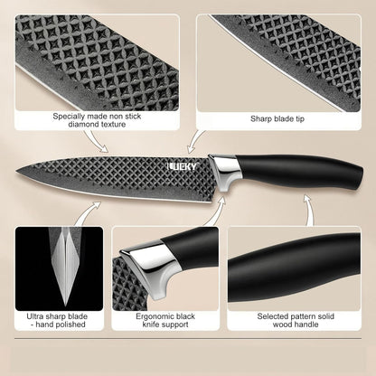 Knife Set, 6 Pieces Kitchen knife Set with Healthy Anti-Rust Coating, Stainless Steel Professional Chef Knife Sets with Elegant Box, Kitchen Knives with Scissors & Peeler for Cooking, Dishwasher Safe