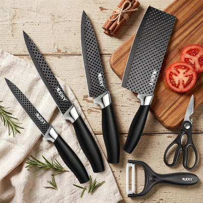 Knife Set, 6 Pieces Kitchen knife Set with Healthy Anti-Rust Coating, Stainless Steel Professional Chef Knife Sets with Elegant Box, Kitchen Knives with Scissors & Peeler for Cooking, Dishwasher Safe