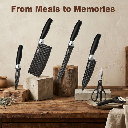 Knife Set, 6 Pieces Kitchen knife Set with Healthy Anti-Rust Coating, Stainless Steel Professional Chef Knife Sets with Elegant Box, Kitchen Knives with Scissors & Peeler for Cooking, Dishwasher Safe