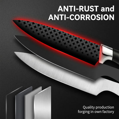 Knife Set, 6 Pieces Kitchen knife Set with Healthy Anti-Rust Coating, Stainless Steel Professional Chef Knife Sets with Elegant Box, Kitchen Knives with Scissors & Peeler for Cooking, Dishwasher Safe