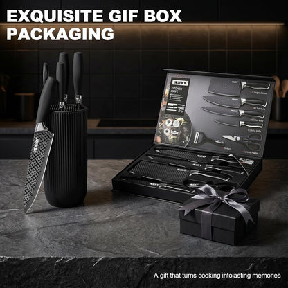 Knife Set, 6 Pieces Kitchen knife Set with Healthy Anti-Rust Coating, Stainless Steel Professional Chef Knife Sets with Elegant Box, Kitchen Knives with Scissors & Peeler for Cooking, Dishwasher Safe