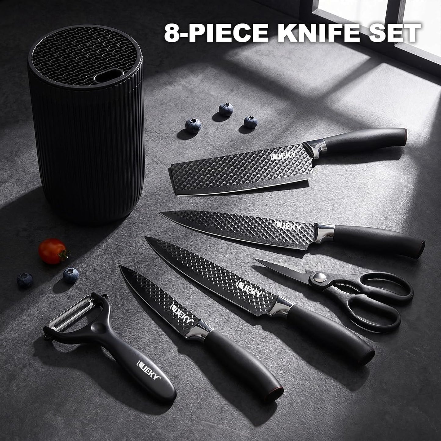 Knife Set, 6 Pieces Kitchen knife Set with Healthy Anti-Rust Coating, Stainless Steel Professional Chef Knife Sets with Elegant Box, Kitchen Knives with Scissors & Peeler for Cooking, Dishwasher Safe