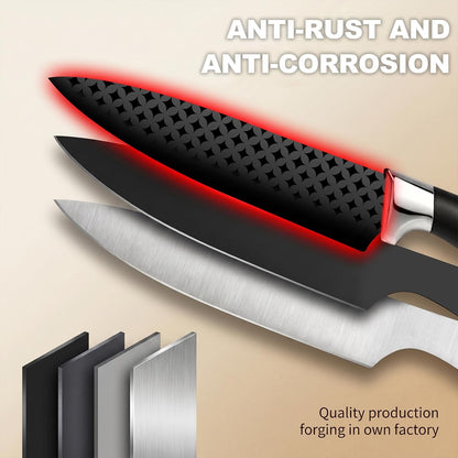 Knife Set, 6 Pieces Kitchen knife Set with Healthy Anti-Rust Coating, Stainless Steel Professional Chef Knife Sets with Elegant Box, Kitchen Knives with Scissors & Peeler for Cooking, Dishwasher Safe
